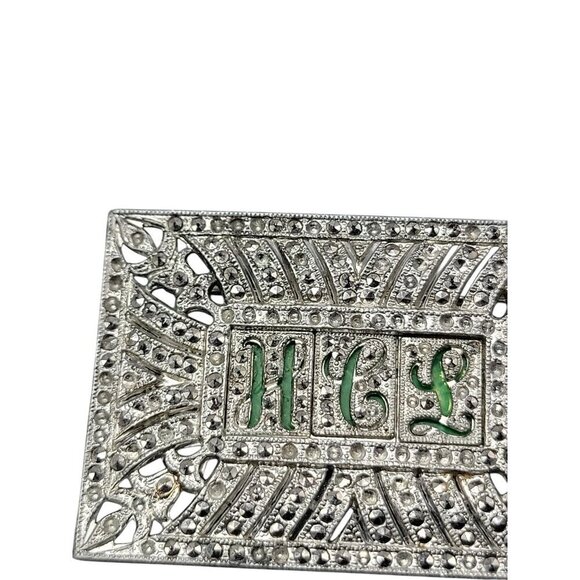 Marcasite Silver Plated Monogram Brooch Art Deco Style HCL? Vintage 1950s - Picture 6 of 9